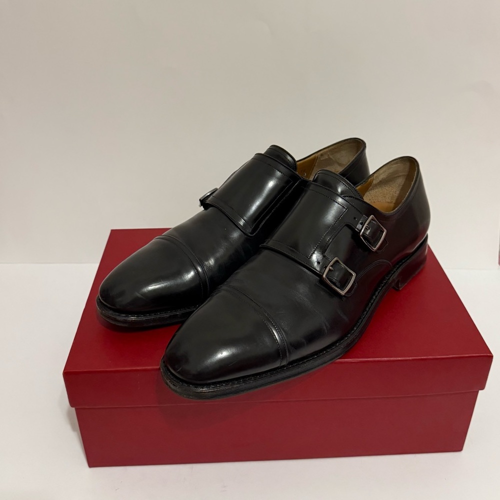 Salvatore Ferragamo Tramezza Benford Double Monk Strap 10.5 EE Nero Calf
